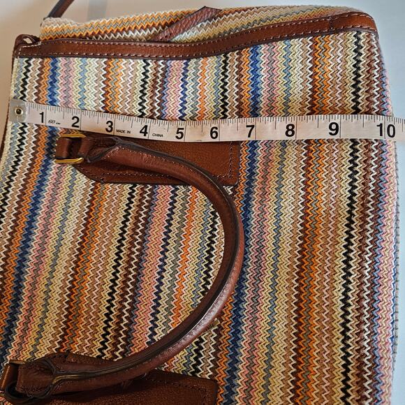 Fossil Parker Leather Satchel Purse Handbag Zig Zag Colorful Stripes Boho - Picture 9 of 12